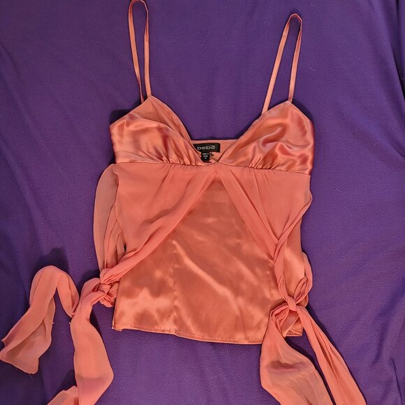 🎀Bebe Silk Cami Sheer Silk Overlay and Trailing Side Ties -- Beautiful! - Picture 10 of 10